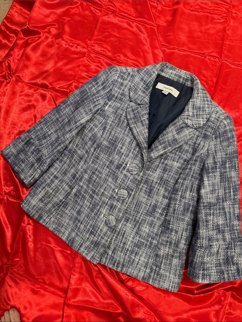 WOW POSHMARK - Authentic Merona NWOT Tweed Style Blue & White Blazer